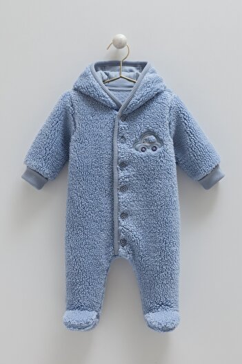 Caramell 100% Cotton Welsoft Baby Boy Jumpsuit (1-12 Months) Plush Winter Hooded Jumpsuit