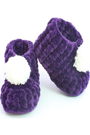 DeKuBaby Papuci pentru bebeluși și copii tricotati manual cu pompon - papuci, pantofi pentru casă