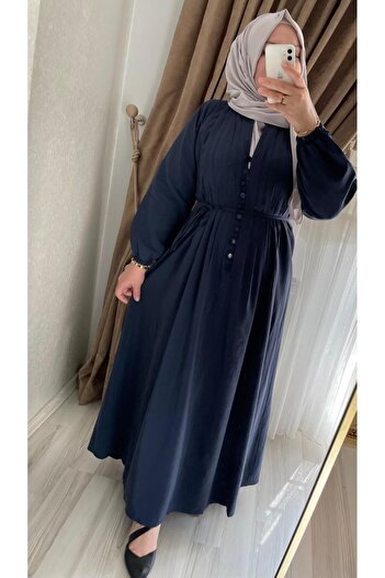 Sara Deluxe Piliseli Lacivert Elbise