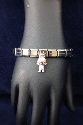 SherDesing Charm White Labubu Attached Steel Bracelet