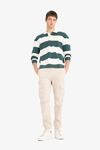 DeFacto Boxy Fit Άνετο κομμένο γιακά πόλο με κουμπιά ριγέ φούτερ F0857AX25AU