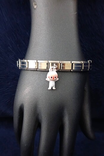 SherDesing Charm White Labubu Attached Steel Bracelet