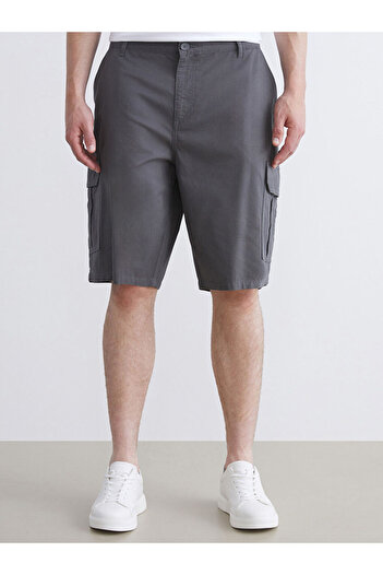 LC Waikiki Anthracite Large Size Standard Fit Gabardine Men's Shorts