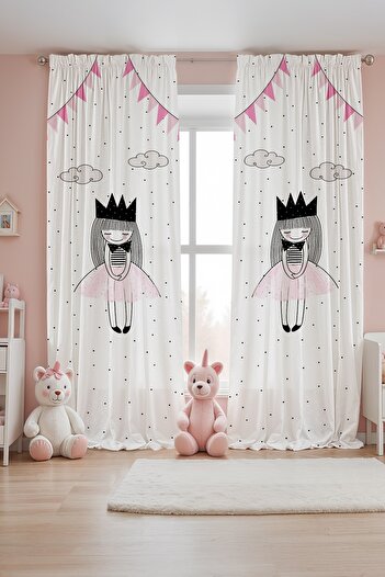 EVPANYA Black Crowned Girl Patterned Children's Baby Room Background Curtain (Single Wing Pricing)