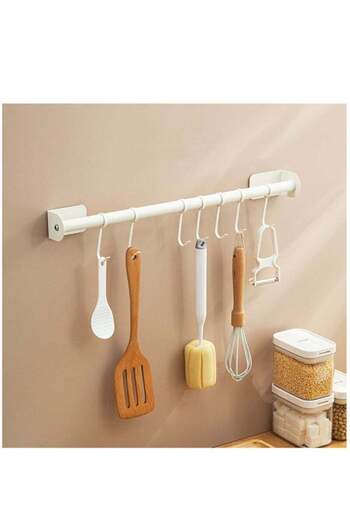 COOYA 40CM Wall Mounted Pot Rack with 7 S-Hooks, Versatile Wall Mounted Organizer