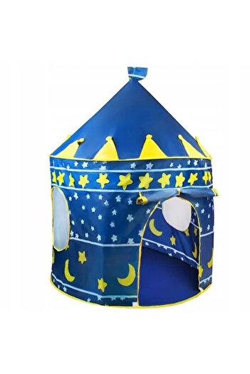 JollyMag Cort de joacă pentru copii, Kruzzel, tip castel, cu husă, design cu lună și stele, albastru, 105 x 135 cm