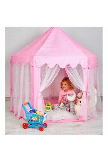 JollyMag Children's Play Tent, Kruzzel, Hexagonal, with Curtains, Pink, 135 x 140 cm