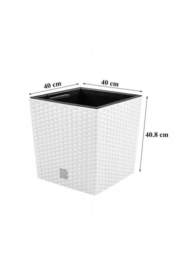 Prosperplast Decorative Flower Pot, Prosperplast, Rato, Rattan Imitation, Square, White, 40 x 40 x 40.8 cm