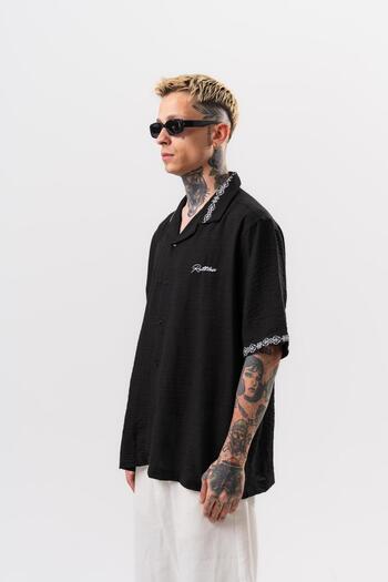 Respire Men's Ruthless Embroidered Oversize Shirt Black