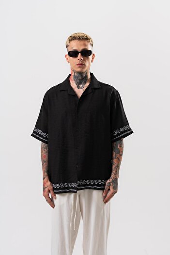 Respire Чоловіча сорочка Oversize з вишивкою, чорна