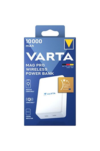 Varta Wireless Power Bank Mag Pro, 10000 mAh, 20 W, 1 x QI - 2 x USB-C (White)