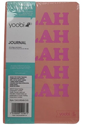 Yoobi Lined Journal, Pink 5.2" x 8.5", Printed Paper Cover, 80 Sheets - Blah Blah, Coral