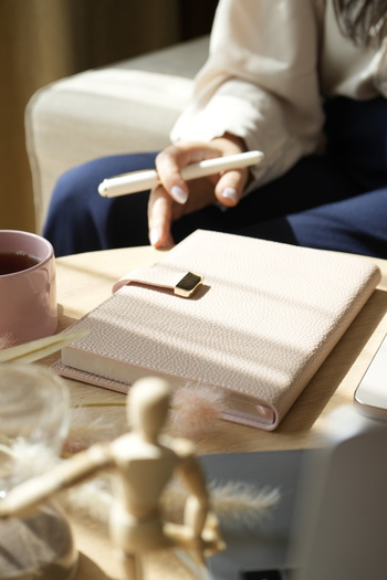 Victoria's Journals Executive Vegan Leather Notebook. A Five. 100 Grams. 240 Sheets. Edge Gilded Peach