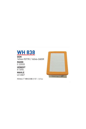 WUNDER Wh838 OEM 16546-9377R/16546-2683R رينو توينجو III 0.9 gt 1.0 sce فلتر هواء السيارات