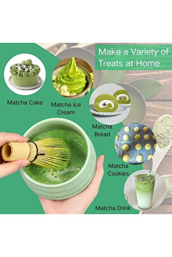COOYA 7-Piece Tea Set with Ceramic Bowl,Strainer,Traditional Spoon,Bamboo Matcha Whisk and Stand,White