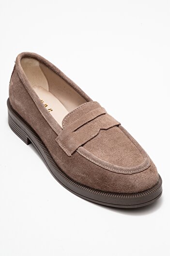 LuviShoes PLİNE Vizon Süet Hakiki Deri Kadın Loafer Ayakkabı