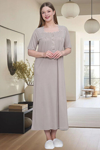 Mavelle Women's Lace Detailed Plus Size Nightgown 6029