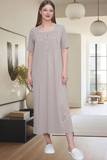 Mavelle Women's Lace Detailed Plus Size Nightgown 6029