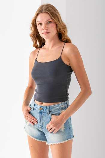 GİYSA Women's Square Neck Thin Strap Basic Undershirt Anthracite - Ms0000514