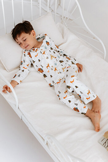 Lilabio Bambu Kumaş Önden Düğmeli Erkek Çocuk Pijama Takımı