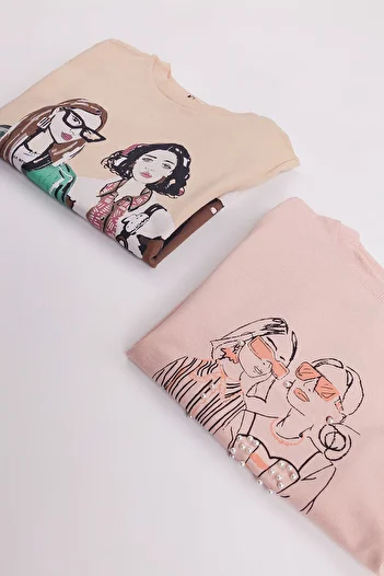 Harika KIDS Girl's Medium Thickness Printed 2-Pack Sweatshirt
