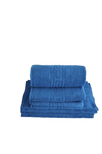 Pucioasa Set 4 prosoape bumbac 100% cu bordura greceasca 48x85cm/ 67x130cm, Economy Pack Albastru
