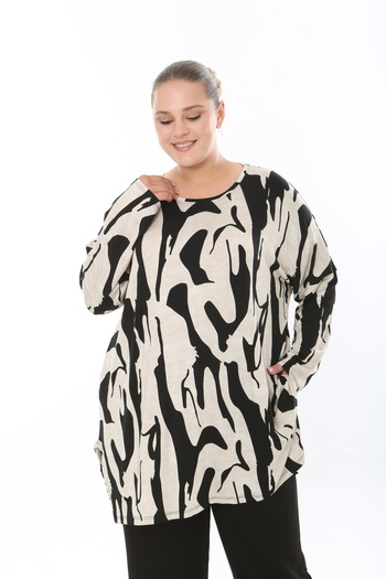 MODA LİZZA Women's Lycra Viscose Fabric Large Size Tunic One Size Bust Size 150 cm