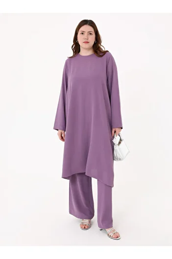 ALİA Aerobin Basic Tunic&Pants Plus Size Double Set - Purple -