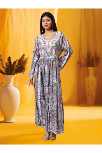 alaya Hand Embroidered Lucknowi Chikankari Printed Mulmul Cotton Jalabiya-AL3936