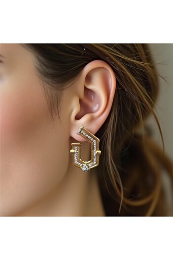 BRZ COLLECTION Gold Color Geometric Stone Modern Design Earrings