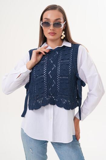 ŞİMAL Women's Patterned Side Tie Detailed Knitwear Knitted Sweater 255222 -