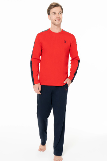 U.S. Polo Assn. Men's Pajamas Set, with Pockets, 100% Cotton, Long Sleeve, Crew Neck, Red