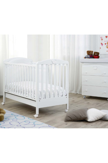 Raffaello Solid wood baby cot, with drawer, wheels, adjustable on the mattress, Mio Faccetta, 127x63 cm