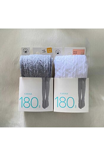 DÜVEN Girl's 2-Piece 180 Den Thick Patterned Wife School Pantyhose (2 Pieces of Children's Pantyhose)
