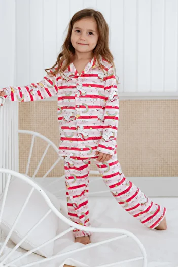 Lilabio Bamboo Fabric Front Buttoned Girls' Pajama Set