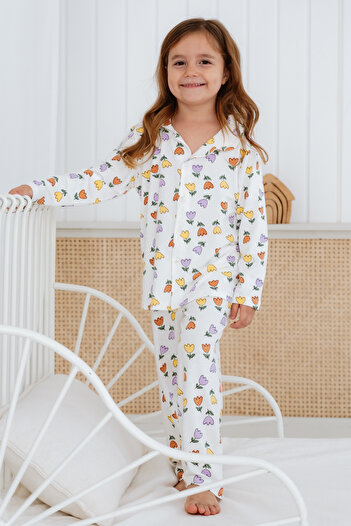Lilabio Bamboo Fabric Front Buttoned Girls' Pajama Set