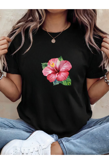 Sarah's Boutique Women's T-Shirt – 100% Cotton – DELICATE FLOWER BLOOM