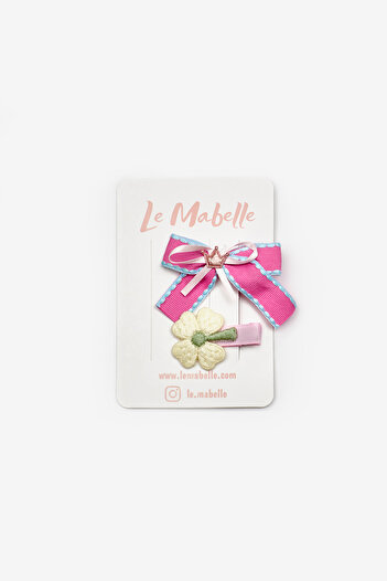 Le Mabelle Girl's 2-Piece Buckle Set with Pink Bow and Flower Figures