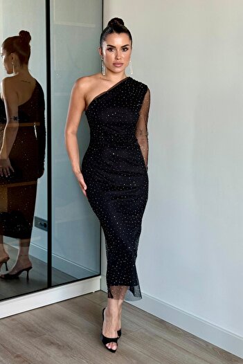 ROUPAS COLLECTİON Tek Omuz Taşlı Elbise