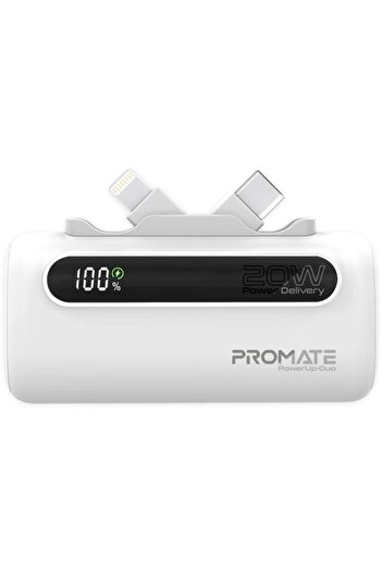 Promate Ultra-Compact Fast Charging Power Bank with Dual foldable USB-C™ & Lightning Connectors