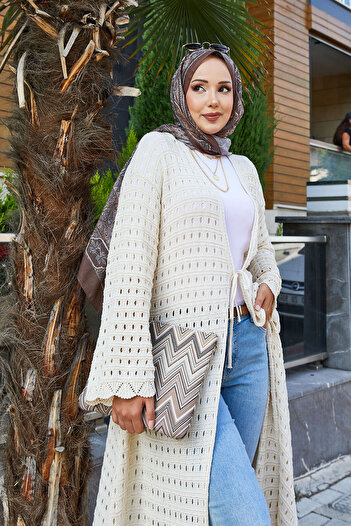 EBRUTESETTÜR Tie Front Knitwear Cardigan with Mesh Detail