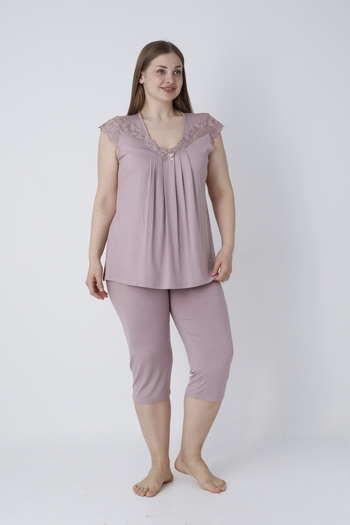 Cotpark Women's Plus Size Viscose Elastane Fabric Short Sleeve Capri Suit 14680