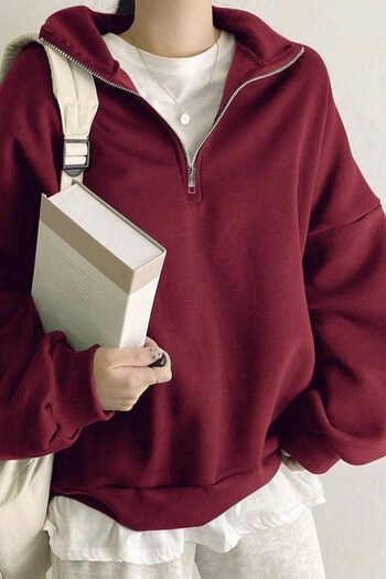 GHASSY CO. Ghassy Co. Women's Cotton Oversize Silver Half Zip Sweatshirt