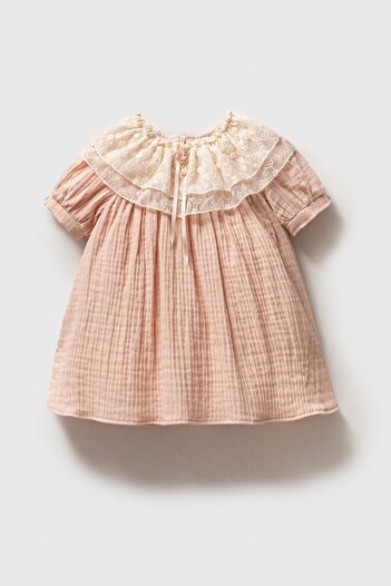 Le Mabelle Powder Collar Detailed Muslin Baby Girl Dress - Tina