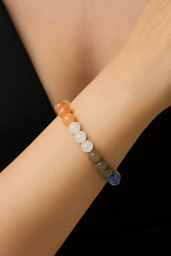 nss sky rock Natural Stone Bracelet – Sodalite, Chalcedony, Crystal Quartz – Energy and Balance 8 mm 19 cm
