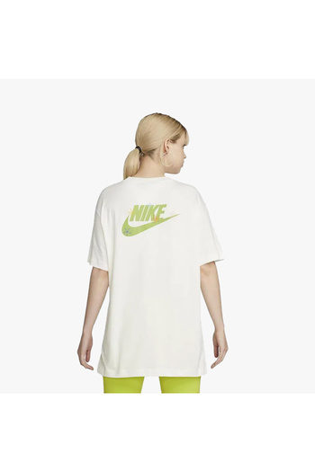 Nike Women's White Side Drawstring Loose Fit 100% Cotton T-Shirt - Dz3516-133
