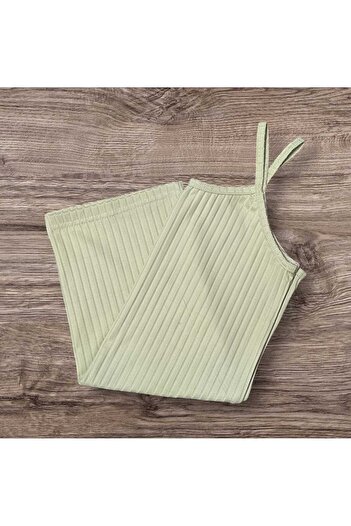 ESTA STORE Viscose Ribbed Plain Cream Color Sling Tank Top