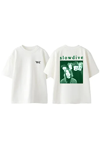 THEWERT Slowdive Vintage Gift GGW Design με στάμπα στην πλάτη βαμβακερό λευκό μπλουζάκι υπερμεγέθους