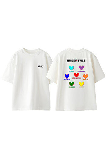 THEWERT Undertale Game 4 Design Back Printed Βαμβακερό λευκό μπλουζάκι Oversize