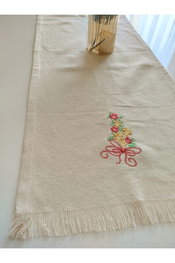denizli hatırası Embroidered Authentic Organic Tasseled Runner 45X105 cm